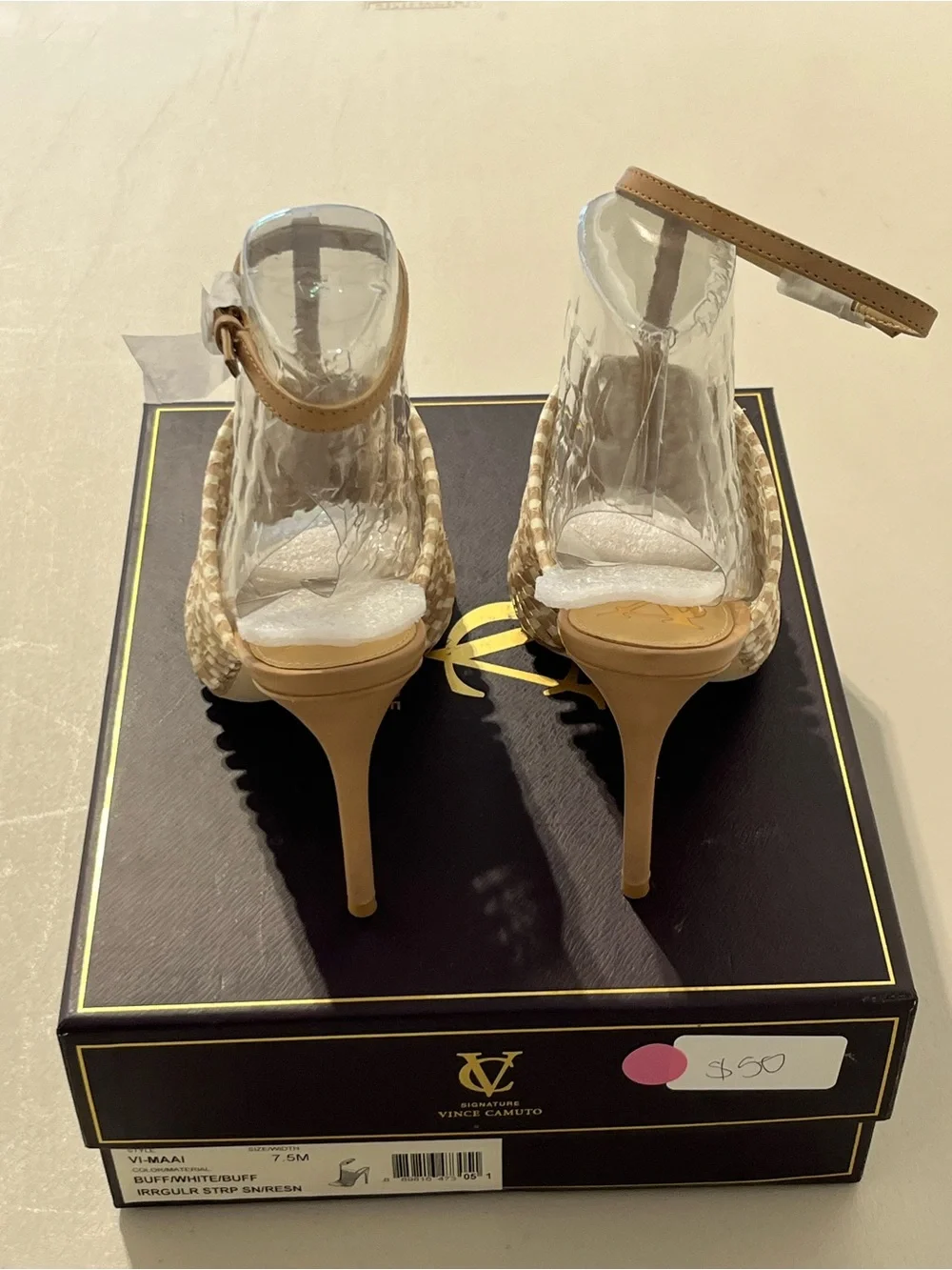 Vince Camuto Woven Ivory and Tan High Heel Sandals